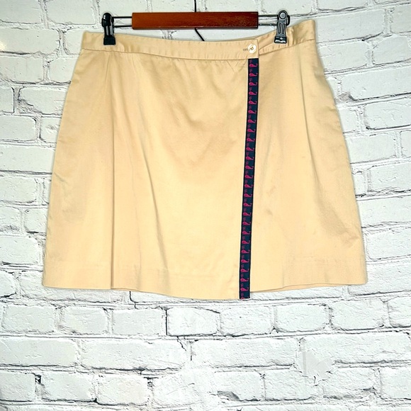 Lilly Pulitzer Pants - Lilly Pulitzer Vintage Khaki Blue Pink Whale Accent Wrap Skort Size 10